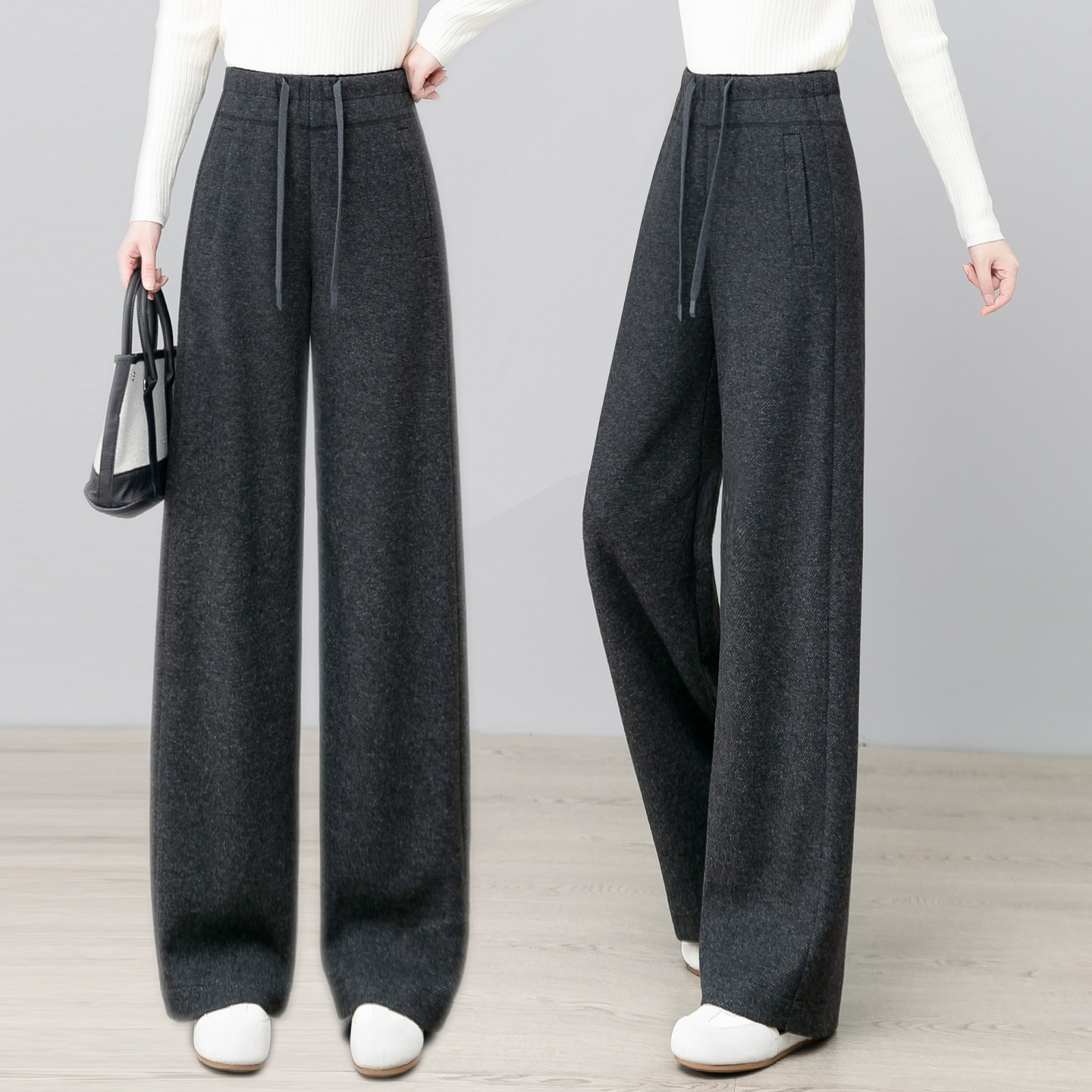 蚕丝醋酸绵羊毛弯刀裤女秋冬高腰显瘦垂顺香蕉裤舒适百搭休闲长裤,女装/女士精品,休闲裤,淘宝优惠券,粉丝福利购,淘宝优惠卷