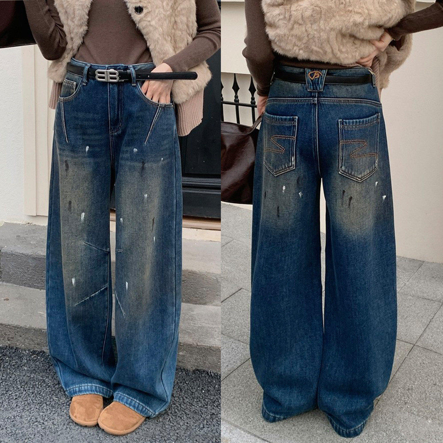 秋冬新款油漆弯刀牛仔裤女加绒加厚宽松显瘦阔腿镰刀裤高腰香蕉裤,女装/女士精品,牛仔裤,淘宝优惠券,粉丝福利购,淘宝优惠卷