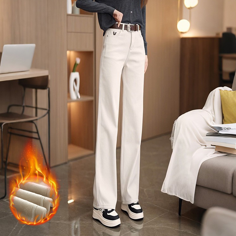 米白色时尚百搭窄版直筒裤女百搭