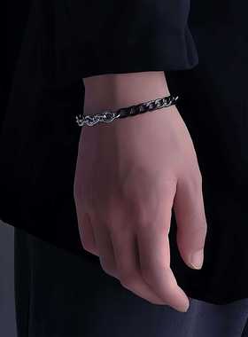 韩版黑白拼接钛钢情侣手链