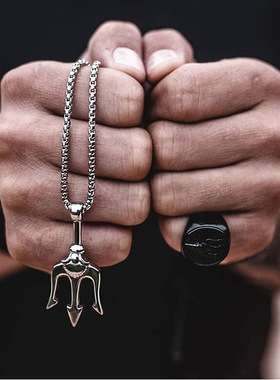 欧美朋克风三叉戟吊坠项链