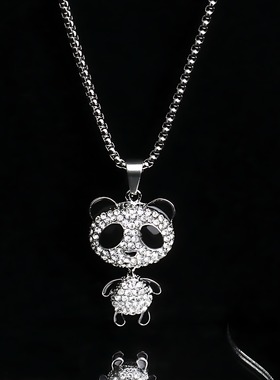嘻哈闪钻熊猫钛钢项链男女通用