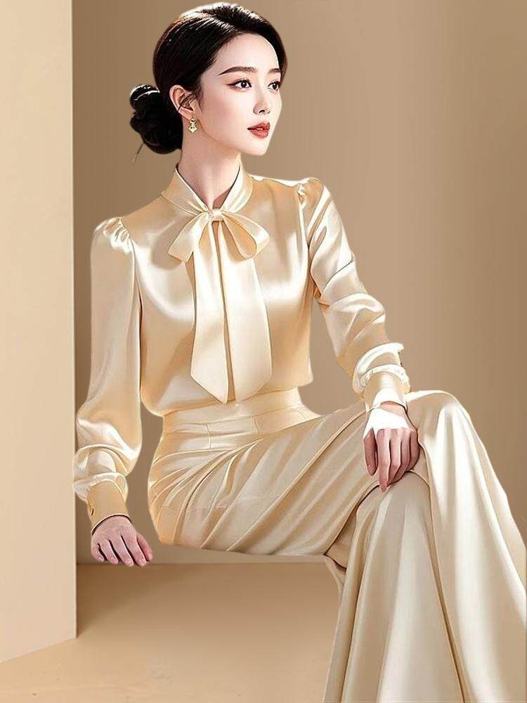 WOMENS SATIN FASHION 2024 NEW FASHIONABLE SILK HAUTE COUTURE TWO-PIECE SUIT PROFESSIONAL EUROPEAN SUMMER FORMAL OCCASIONS
