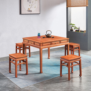 缅甸花梨餐桌八仙桌红木四方桌客厅茶牌桌家用正方形饭桌大果紫檀