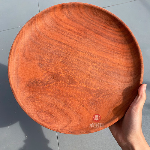 高档红木果盘整木料红花梨木水果盘圆形盘子工艺品摆件圆形托盘