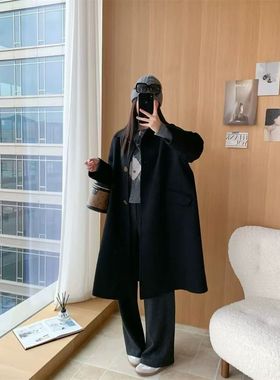 【刘wen同款】E家女装2025冬季新品大A字廓形翻领双面呢大衣