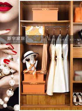 样板房间展厅衣柜橙色饰品衣帽间卧室服饰鞋包礼服高跟鞋摆件软装