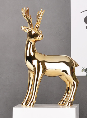 北欧ins家居摆件金色电镀陶瓷鹿欧式客厅玄关摆设现代简约样板间