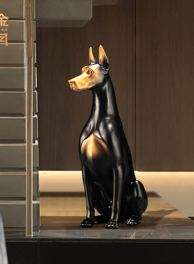 杜宾犬家居工艺品铜金岁月