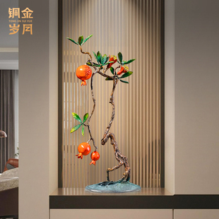 《多子多福多寿》铜金岁月黄铜石榴摆件新中式工艺品客厅玄关装饰