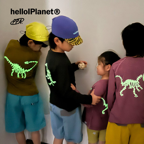 夜光恐龙儿童长袖T恤运动速干