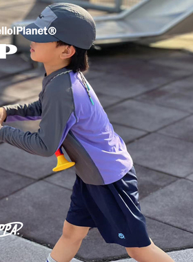 PPAPA 春季新品运动珠地透气网眼拼接速干撞色T恤儿童训练长袖