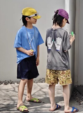 ppapa 25年春夏新款舒适休闲儿童短袖T恤立体手套数码印花多色