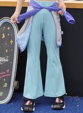 ppapa 宽松坑条柔软运动弹性儿童透气超软高弹力喇叭裤女童713114