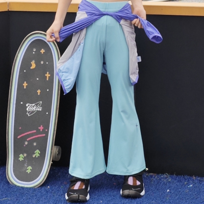 ppapa 宽松坑条柔软运动弹性儿童透气超软高弹力喇叭裤女童713114