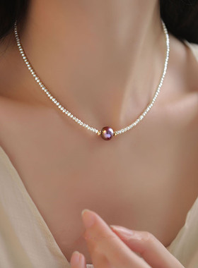 淡水珍珠紫色单珠锁骨链女百搭