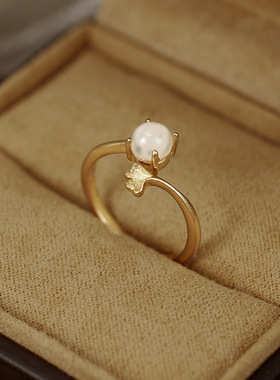 小众银质珍珠圆形开口戒指女款