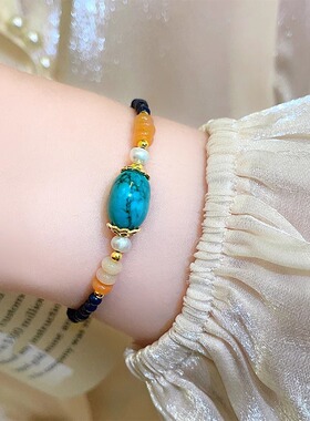 天然绿松石青金石珍珠混合手链