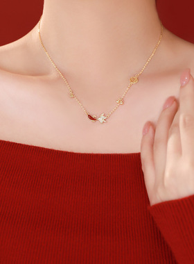 中式复古锦鲤福牌欧泊锁骨链