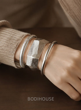 欧美跨境饰品 ins风不规则合金手镯 设计感纹路Bracelet套装宽版