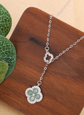 纯银四叶草玉石锁骨链女款百搭