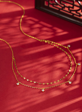 法式复古双层满天星钻石锁骨链