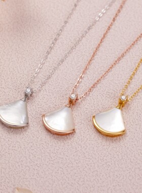 925银白贝母扇形钻石锁骨链