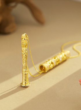 度假风金色佛像经筒缎带项链