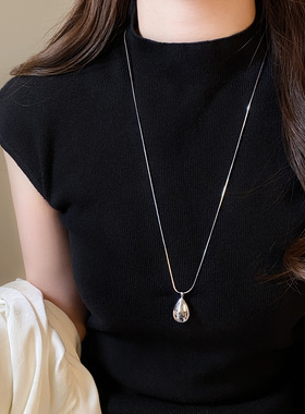 设计师银色水滴吊坠项链