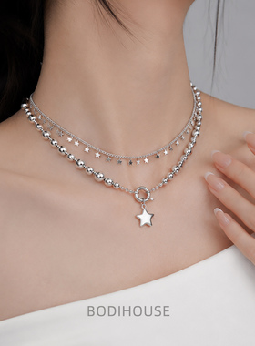 欧美跨境饰品 简约五角星合金吊坠项链 时尚CCB串珠Necklace新品