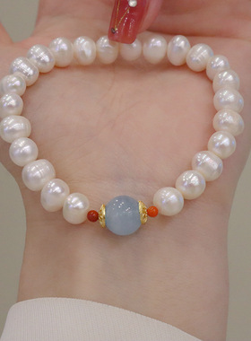 淡水珍珠海蓝宝手链ins风礼物