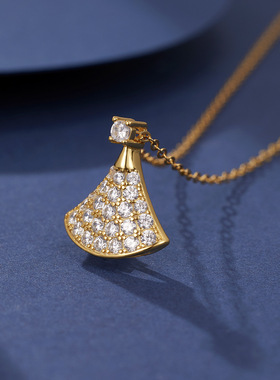 轻奢925银扇形水钻吊坠锁骨链