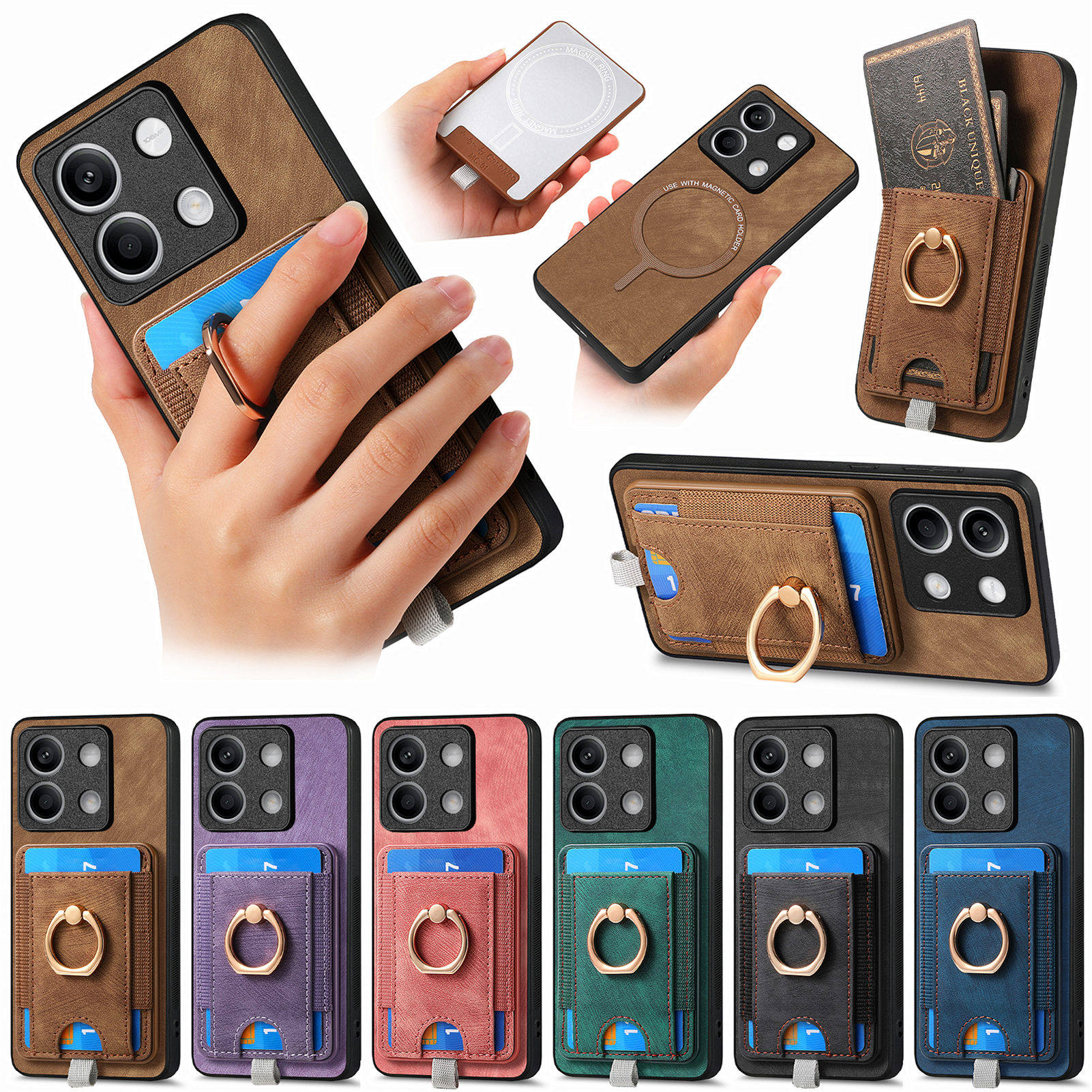 小米17megsafe卡包指环适用红米Note15Pro+复古磁吸卡包保护壳xiaomi15T插卡支架k90卡片k80至尊版红米note14