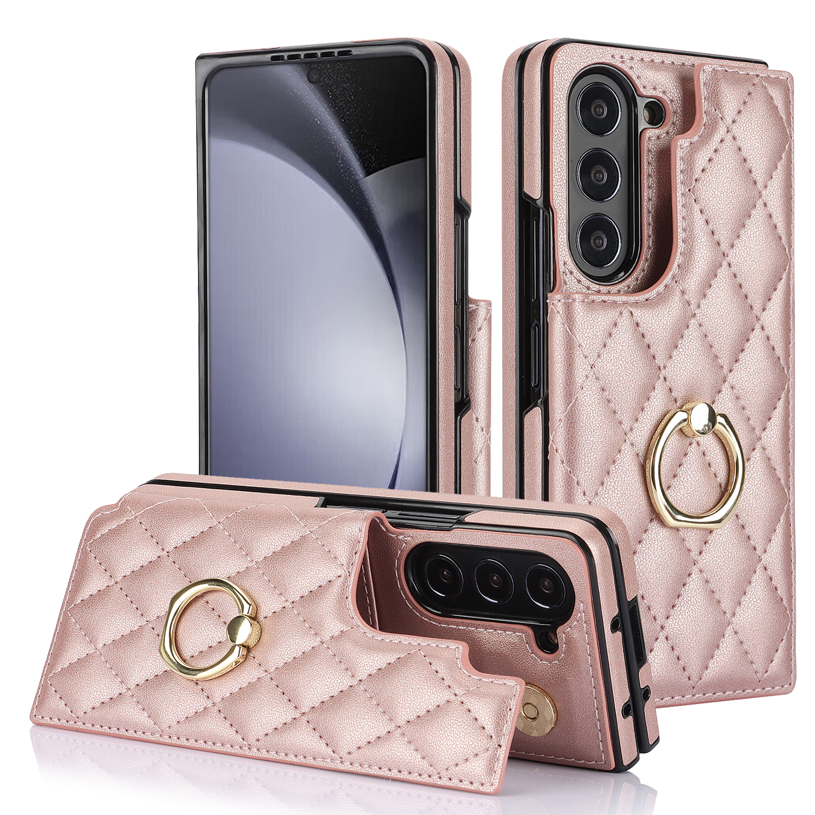 卡包适用三星fold6手机壳ford5女生男zflod4折叠屏ford5皮纹w22全包flod5新GalaxyZFold4纯色5保护套3支架w23