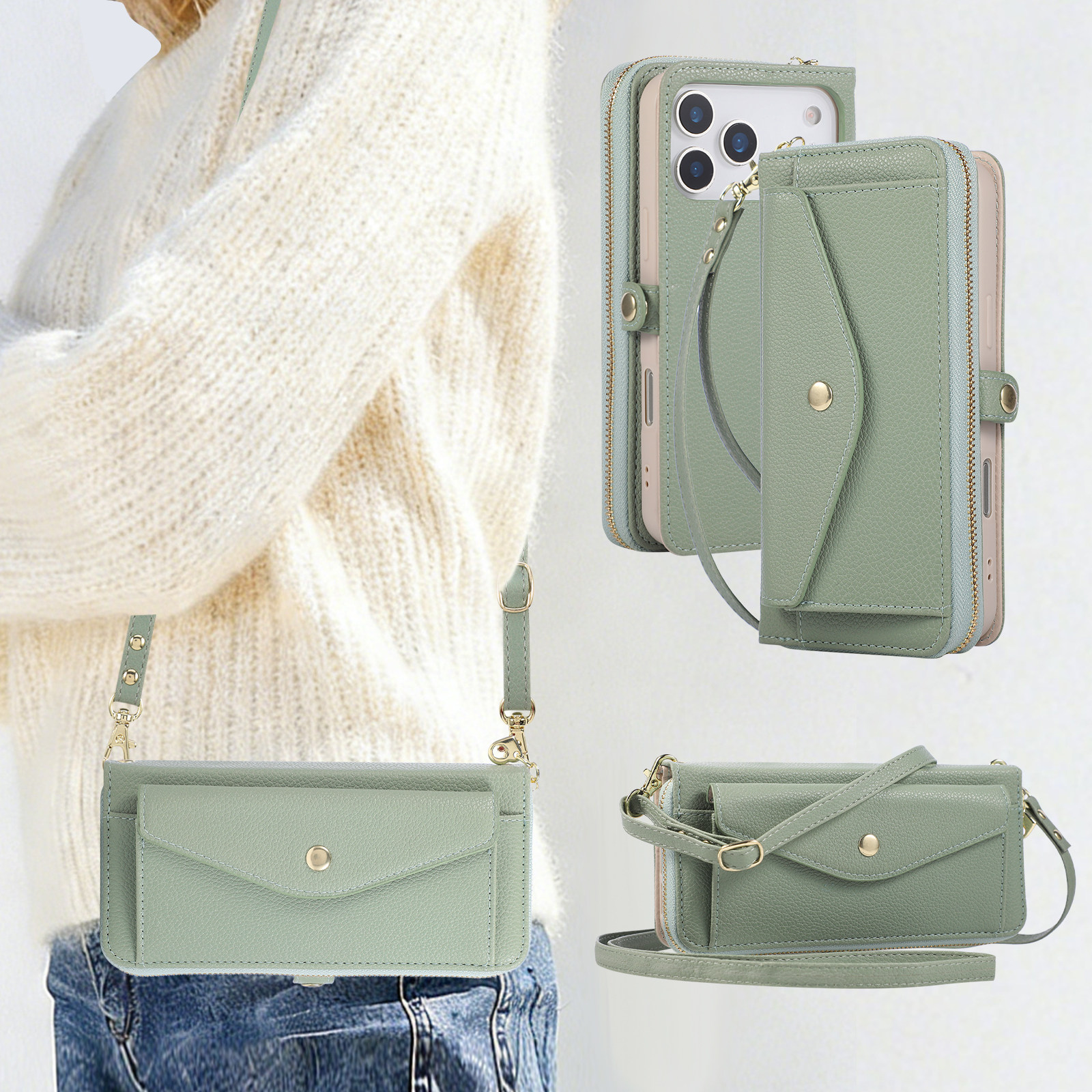 17pro带镜子适用iphone17多卡位Air苹果16e钱包式皮套15promax翻盖手机壳14挂绳保护套13全包防摔12斜挎背带