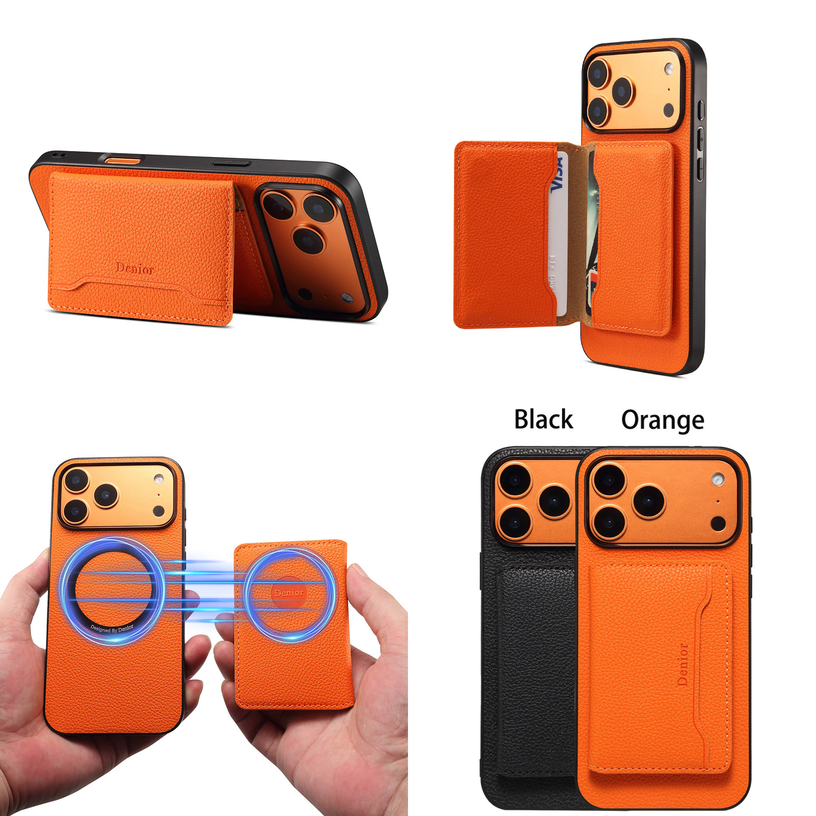 橙色零钱包适用苹果17磁吸手机壳带卡包15Pro插卡槽iPhone16promax外壳13放八达通卡片装证件14防摔保护套17