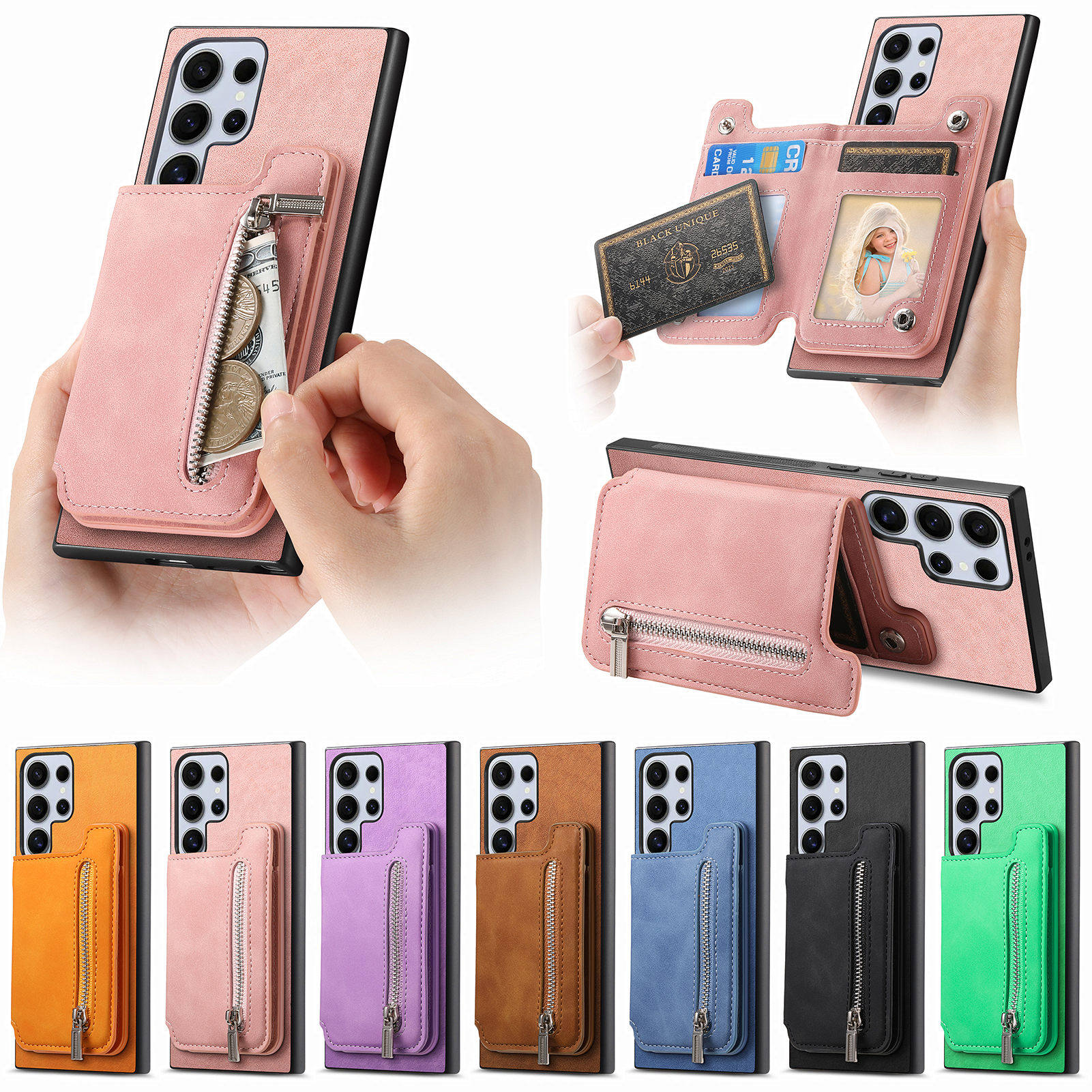 卡包拉链适用于三星S24Ultra手机壳s23插卡S24+皮套A54/A55/A05防摔s20FE保护套A15新款皮质S25U软胶A53全包