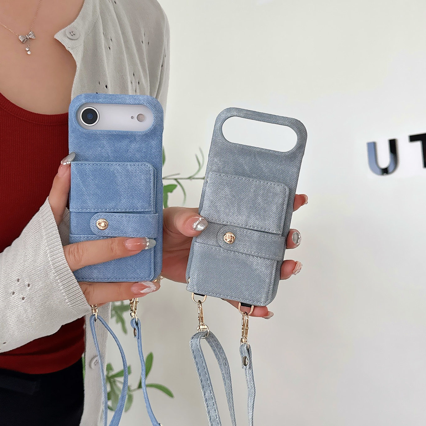 带镜子卡包适用iphone17promax手机壳新款斜挎式女15适用苹果16proMAX保护套背带挂绳14全包防摔13外壳插卡