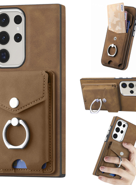 S24U带卡套一体适用三星S23ultra手机壳S23零钱包s22plus带指环s21FE卡包S25U插卡A32/A33放卡片新款A54/A21