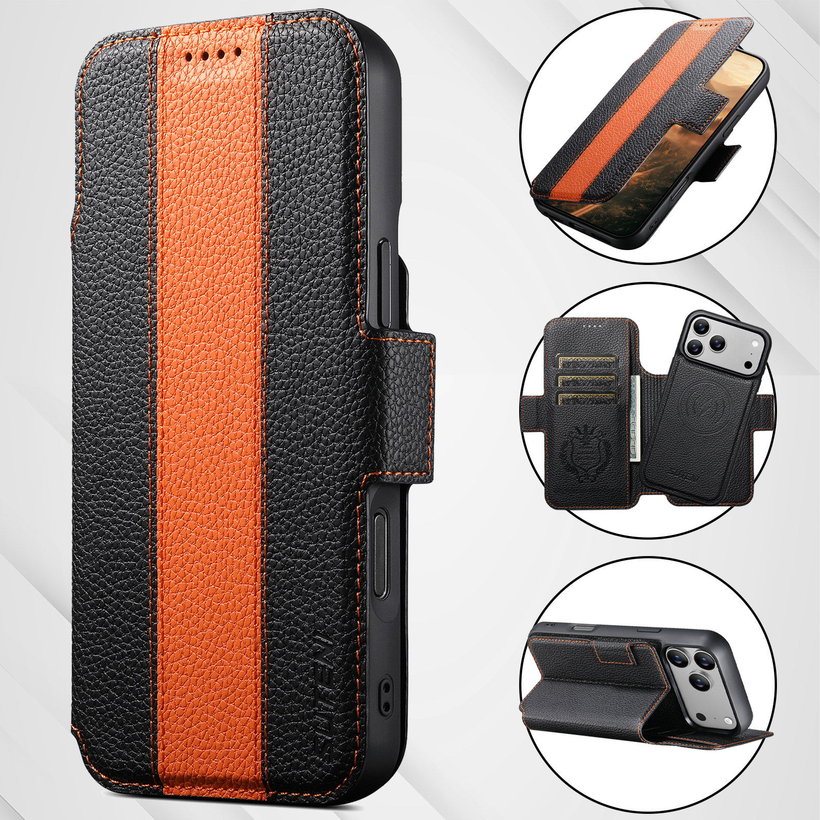 MagSafe适用iphone17promax翻盖手机壳15pro可拆卸Air磁吸充电14por皮套13苹果12pro支架16保护套带卡槽钱夹