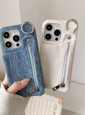 苹果17牛仔拉链零钱插卡包适用苹果16promax手机壳15promax保护套14pro/13mi手机壳12苹果11手机壳卡套16plus