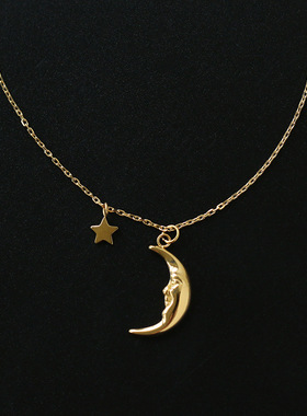 月牙星辉钛钢镀18K金锁骨链