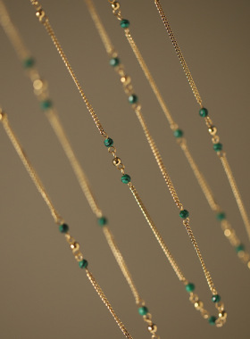 绿孔雀石人造穿珠镀18K金锁骨链