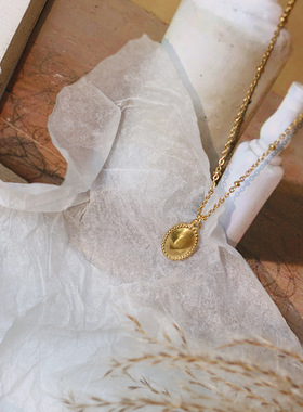 法式复古珠边魔镜椭圆光面项链