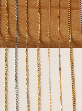 新潮粗链条金色银色钛钢百搭裸链项链镀18K金不掉色455060厘米链