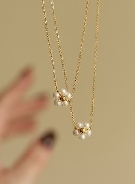 花朵小雏菊项链玻璃珍珠少女学生