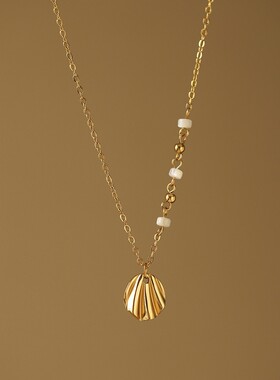 冷淡折扇中式项链天然贝壳马蹄螺