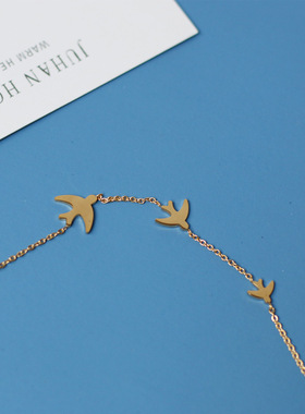 欧美ins风复古燕子飞鸟飞燕和平鸽项链锁骨链 钛钢镀金女款