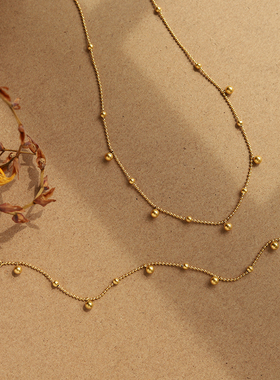 满天星小球简约小金珠圆珠手链项链套组 钛钢镀18K金保色 XL226