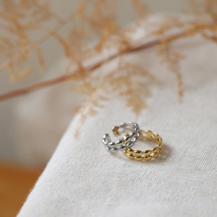 文艺米花珠椭圆波珠双层宽版 钛钢镀金JZ073 开口戒指
